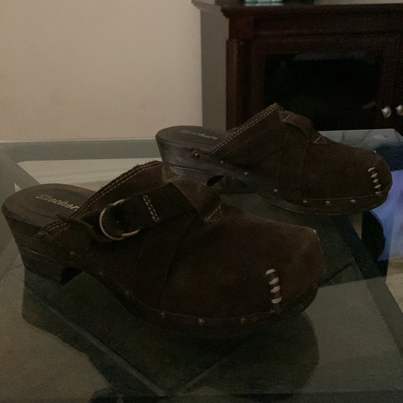 SKETCHERS Wooden Clogs Platform Brown Leather Slip On - Picture 9 of 11